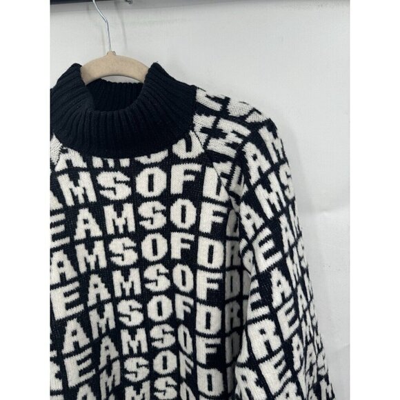 H&M Dream Of Dreams Sweater Women Small Black White Oversized Mock Neck Preppy - Picture 5 of 10